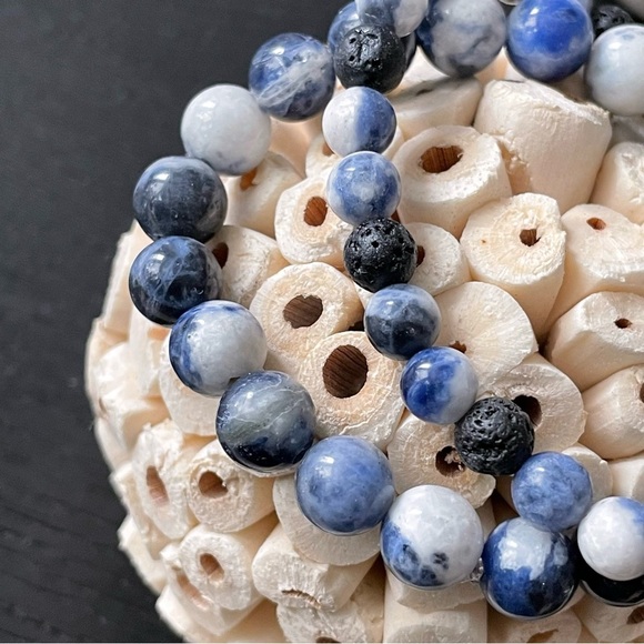 Sodalite & Lava Stone - Handmade Beaded Bracelet Set - Picture 3 of 10